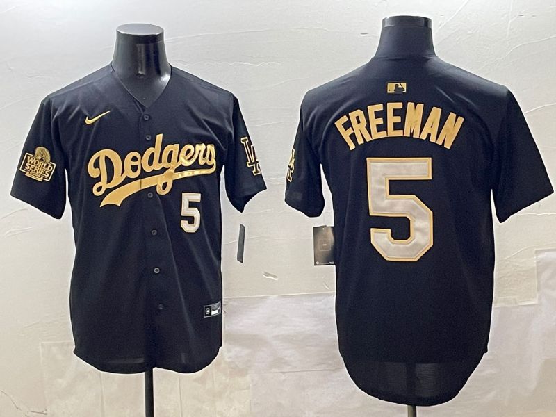 Men Los Angeles Dodgers 5 Freeman Black Gold Nike 2025 MLB Jersey style 4256